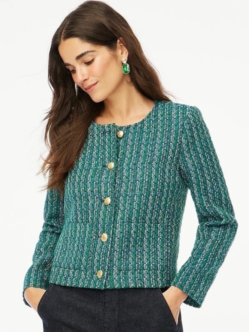 J. Crew Tweed Lady Jacket | Green/Navy | Size 12